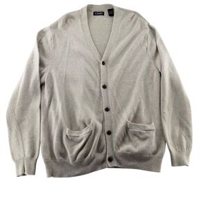 Chaps Cardigan Sweater Mens XLarge 100% Cotton Oatmeal Pockets Grunge Dad Core